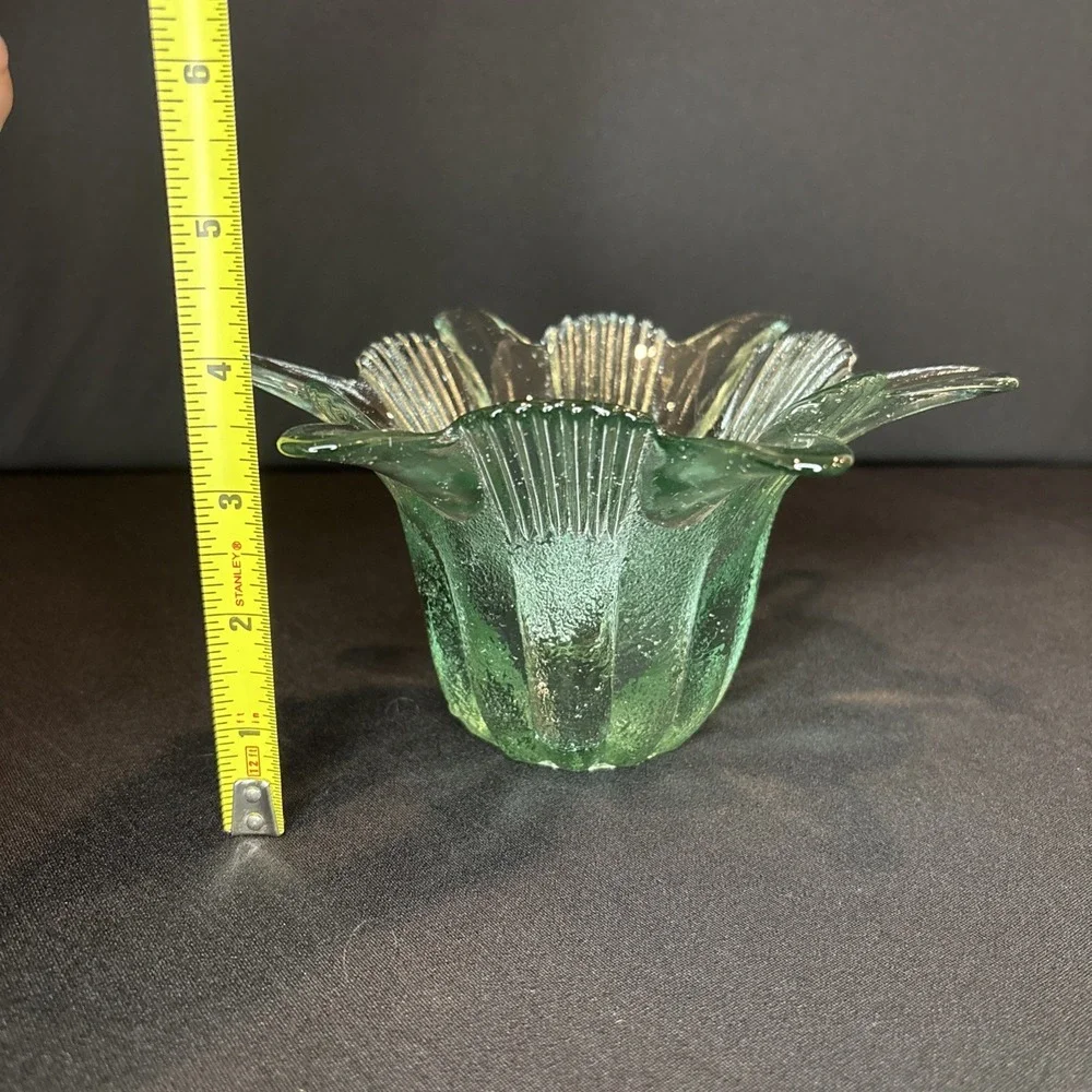 Flower Petal Glass Bowl Green Tint‎ 100% Recycled Vase Lily Accent Made In Spain